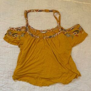 Eyeshadow Mustard Boho Embroidered Off-Shoulder Blouse